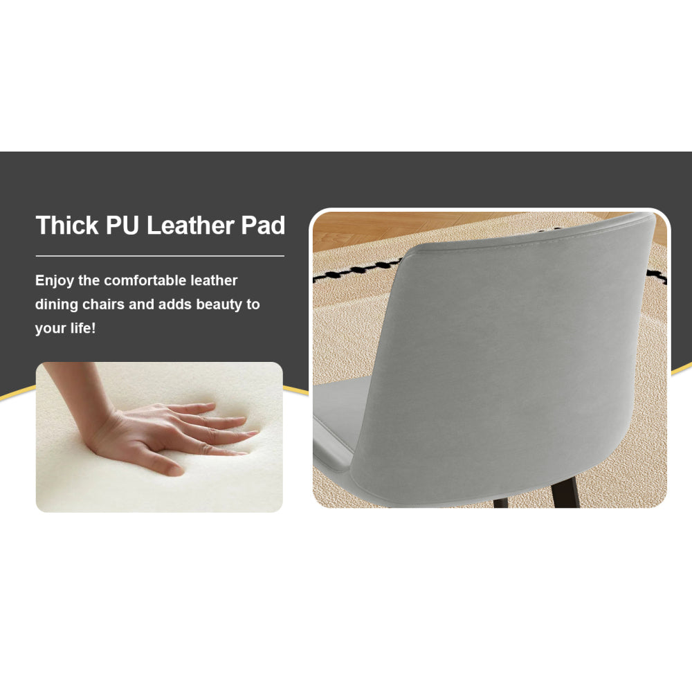 Modern dining chair set of 4 pieces, with floral grey PU leather seats and black carbon steel legs. Suitable for home, restaurant and meeting room (4 floral grey chairs)