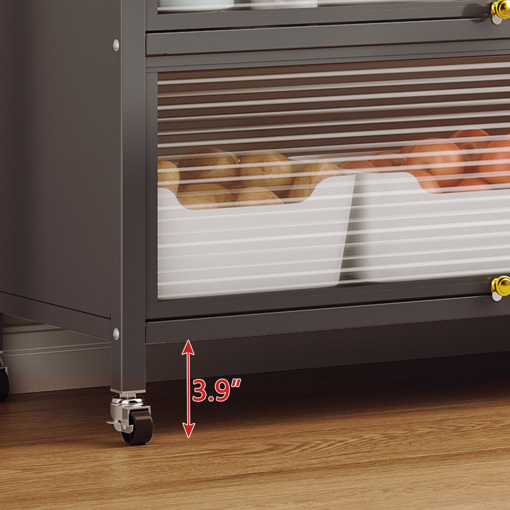 65'' Tall Kitchen Bakers Rack with Flip Door Cabinet, 5 Tier Multifunctional Microwave Stand Buffet, Coffee Bar, Quick Assembly, Gray