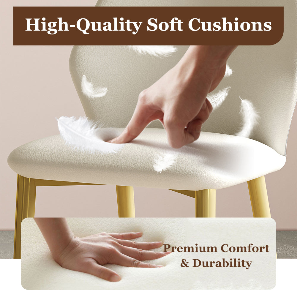 Set of 2 dining chairs, high-quality PU leather seats, with gold-plated painted carbon steel legs and ergonomic backrests, suitable for kitchen, dining room and living room  (miller white + gray)