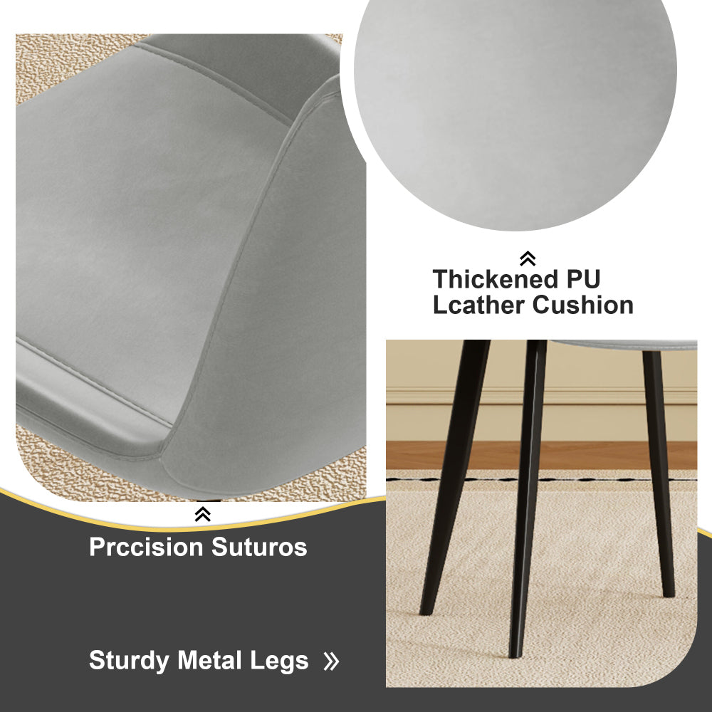 Modern dining chair set of 4 pieces, with floral grey PU leather seats and black carbon steel legs. Suitable for home, restaurant and meeting room (4 floral grey chairs)