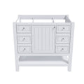36-inch bathroom vanity, without sink, featuring one cabinet and three drawers, made of solid wood frame and MDF board, in white