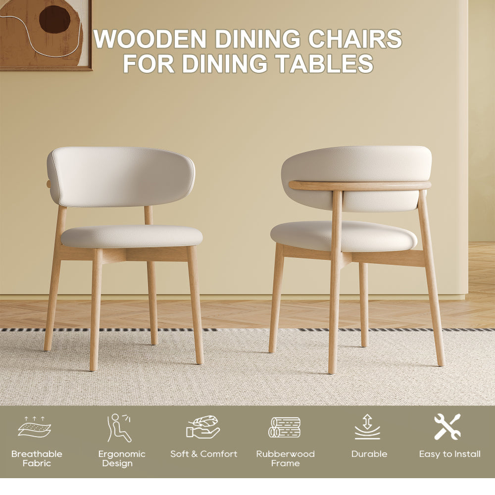 Mid-Century Modern wood feet Dining Chair (Set of 2) – Stylish Wooden Chairs for Dining Room, Kitchen, or Living Room, Comfortable & Durable, Easy to Assemble (Natural wood color)