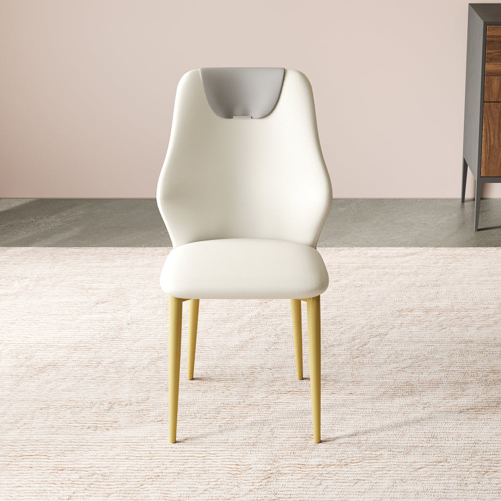 Set of 2 dining chairs, high-quality PU leather seats, with gold-plated painted carbon steel legs and ergonomic backrests, suitable for kitchen, dining room and living room  (miller white + gray)