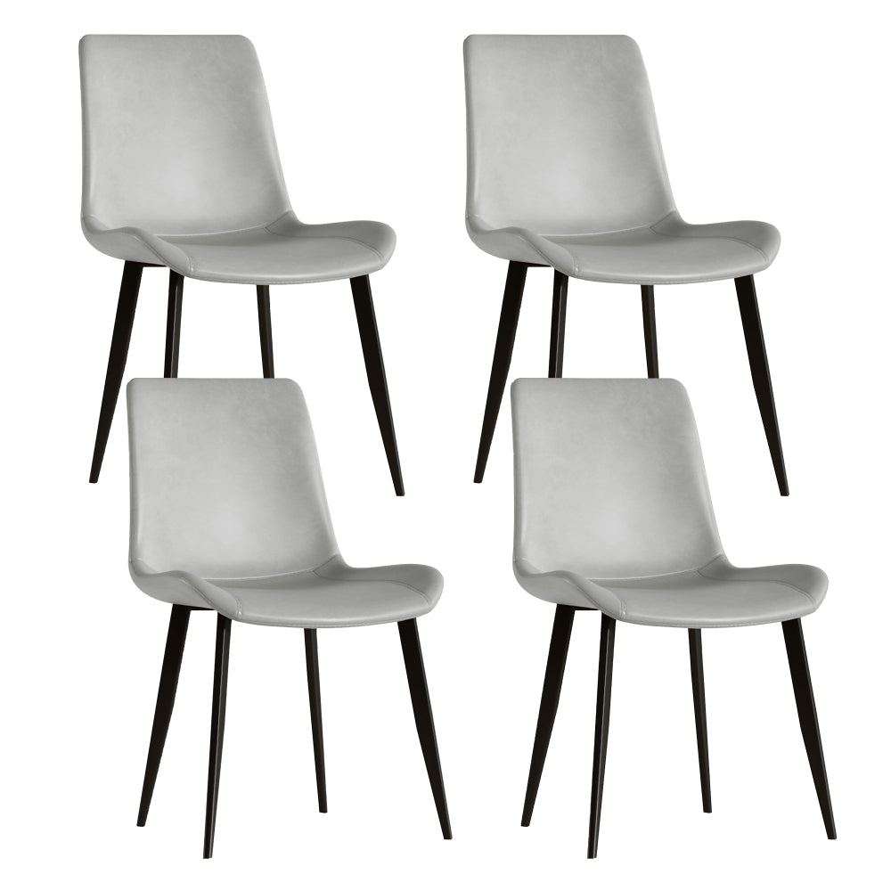 Modern dining chair set of 4 pieces, with floral grey PU leather seats and black carbon steel legs. Suitable for home, restaurant and meeting room (4 floral grey chairs)