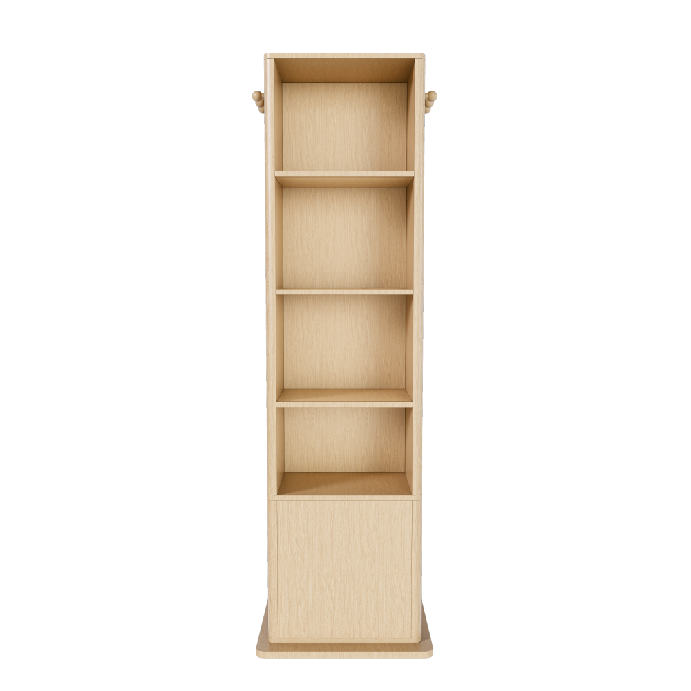 360° rotating makeup cabinet, jewelry cabinet with a full-length mirror, standing storage cabinet with a coat rack, 4 layers of open shelves and 2 layers of built-in shelves, walnut