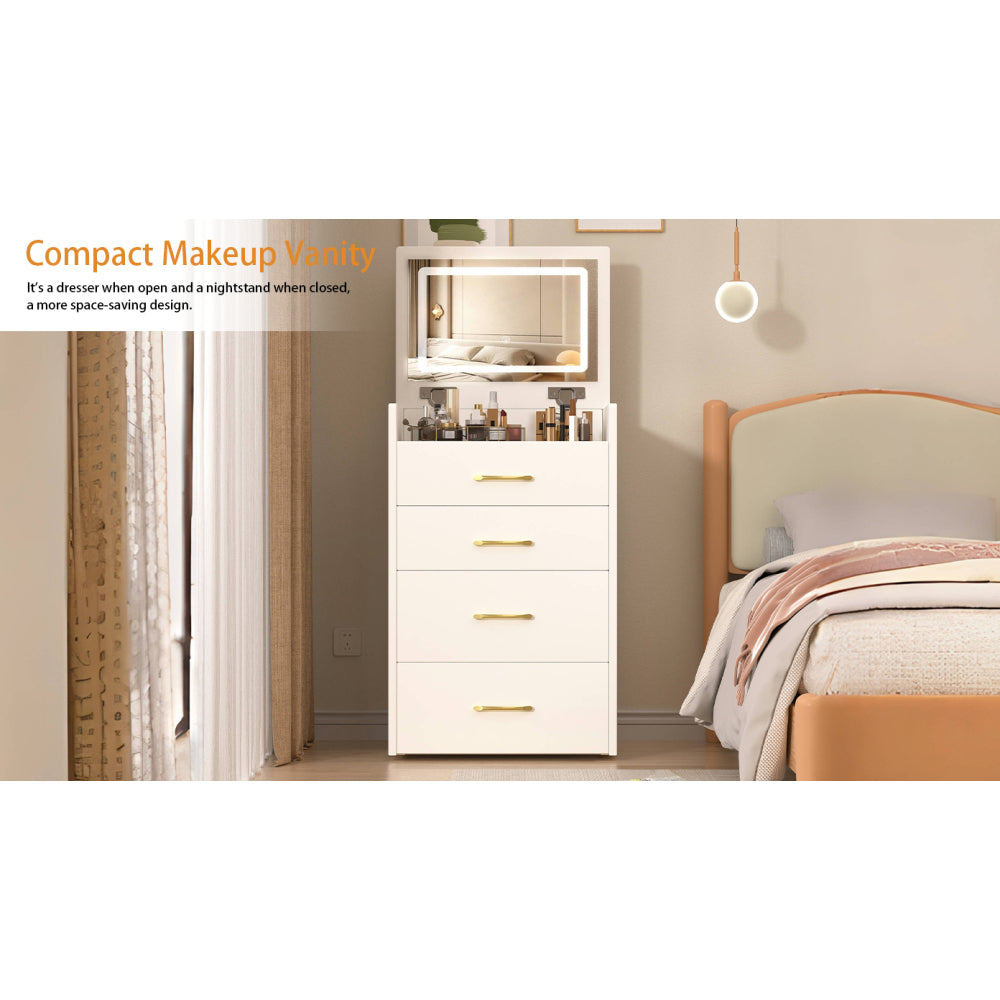 3 in 1 Vanity Desk with open Top Mirror,Small Make Up Vanity Set with Visible Glass Desktop,Compact Makeup Vanity with 3 Drawers,Dressing Table for Bedroom