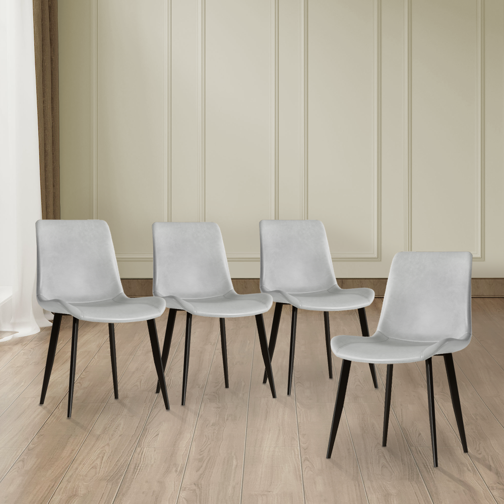 Modern dining chair set of 4 pieces, with floral grey PU leather seats and black carbon steel legs. Suitable for home, restaurant and meeting room (4 floral grey chairs)
