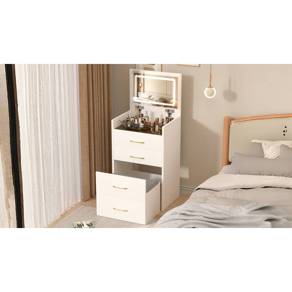 3 in 1 Vanity Desk with open Top Mirror,Small Make Up Vanity Set with Visible Glass Desktop,Compact Makeup Vanity with 3 Drawers,Dressing Table for Bedroom