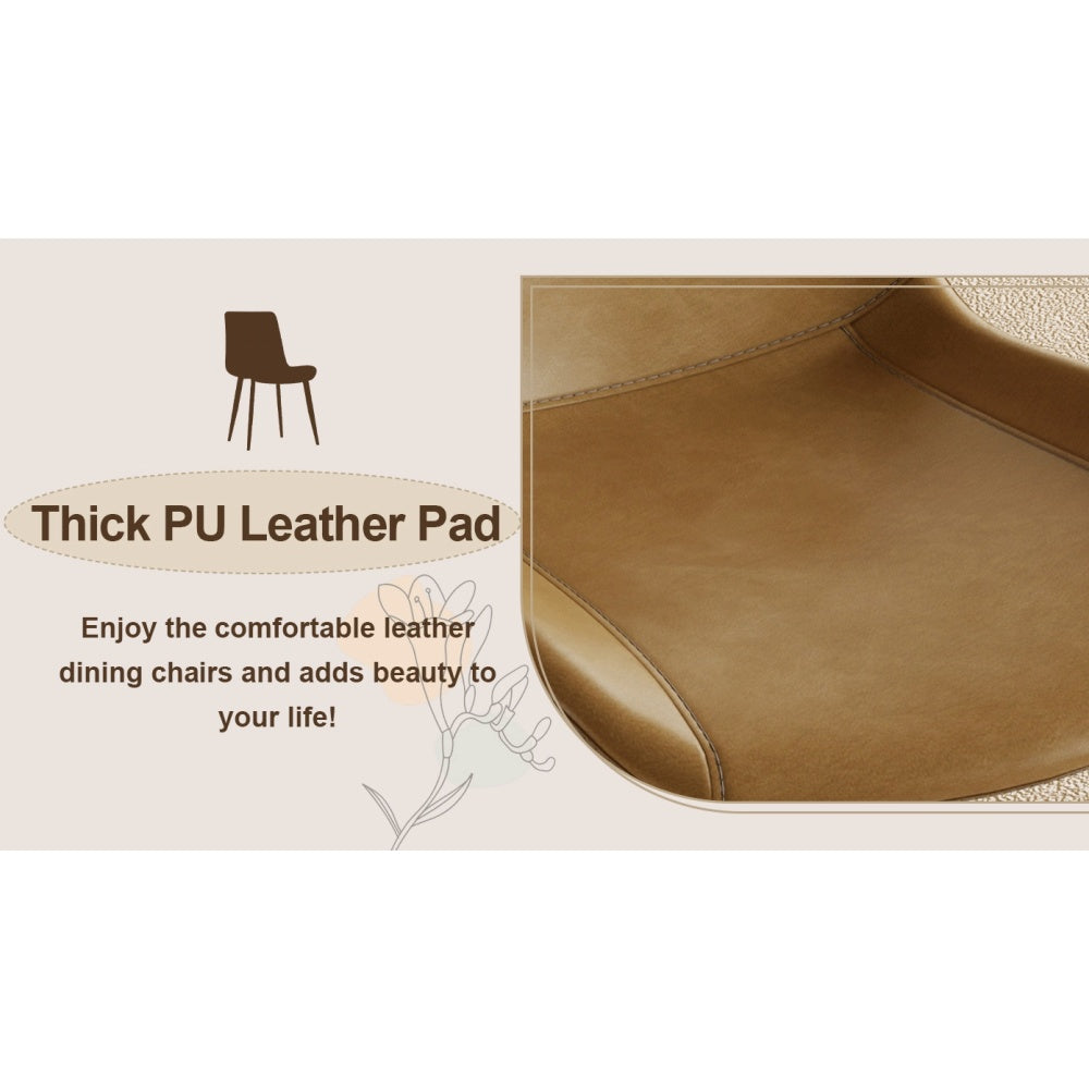 Modern dining chair set of 4 pieces, brown PU leather seats and black carbon steel legs, suitable for home, restaurant, conference room (4 brown chairs)