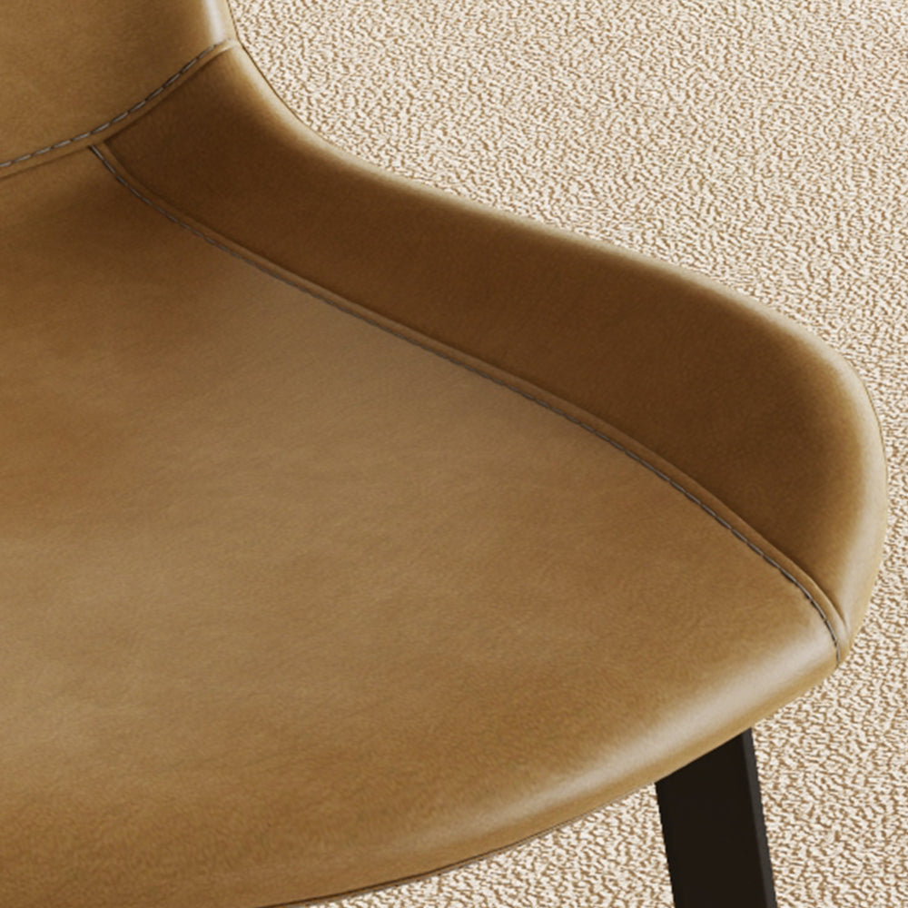 Modern dining chair set of 4 pieces, brown PU leather seats and black carbon steel legs, suitable for home, restaurant, conference room (4 brown chairs)